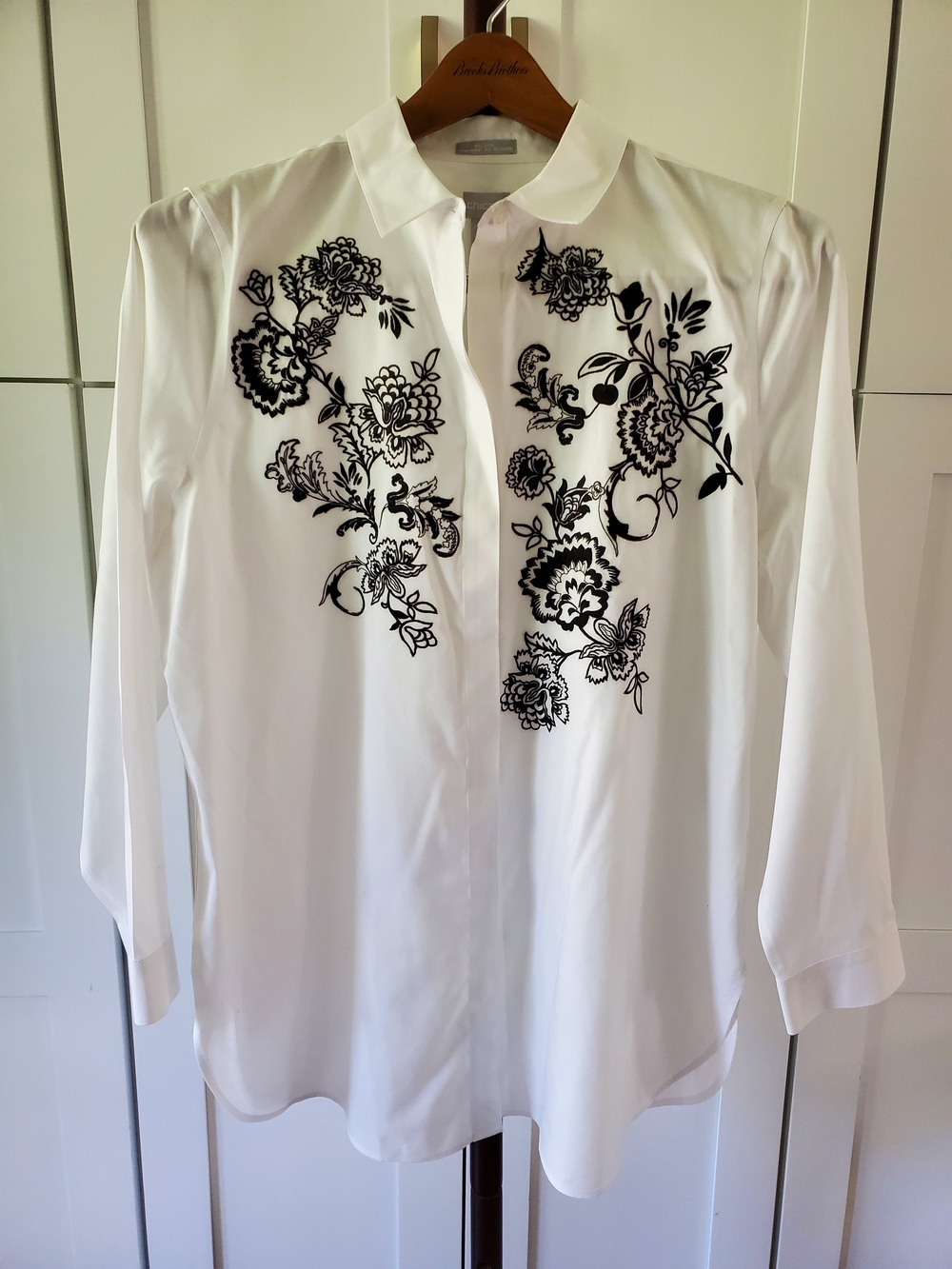 Chico's White Tunic with Black Floral Embroidery